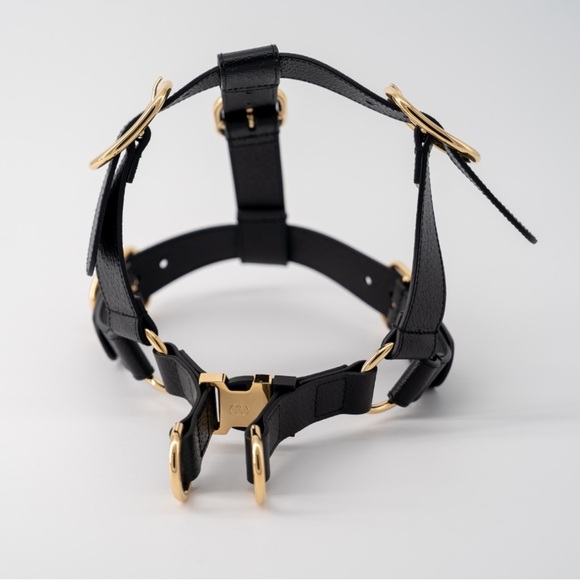 NWB Gucci GG Logo Leather Pet - Dog Black Harness Size L - Picture 6 of 16